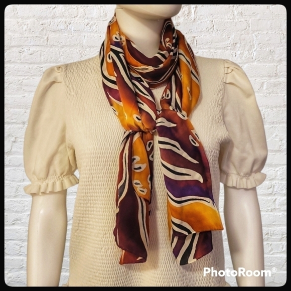 Vintage Accessories - Vtg Bold Punk Animal Print Abstract Silk Scarf